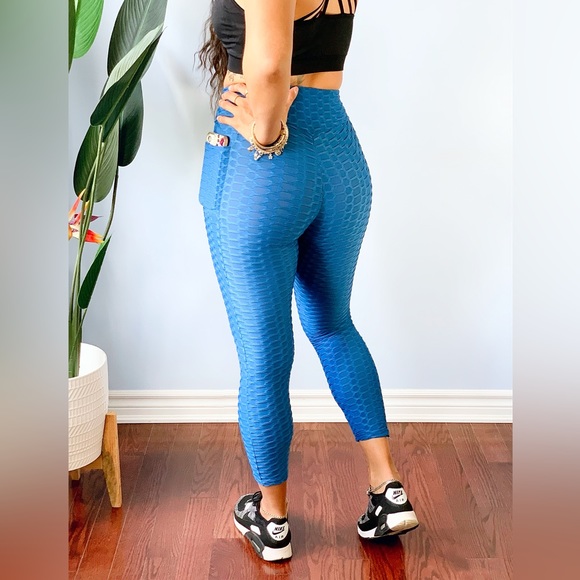 Textured TikTok Leggings - (Blue) - Picture 3 of 7